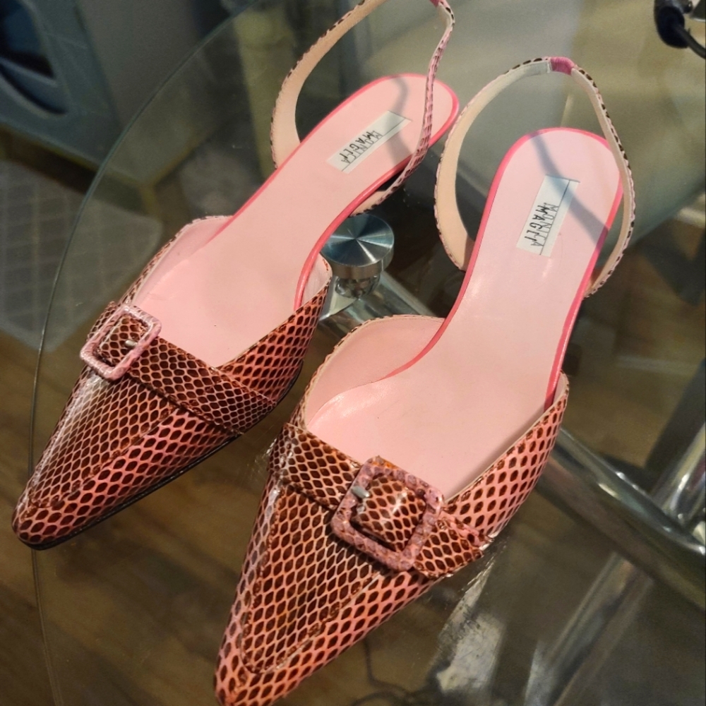 New Monica by Magli Snakeskin Pink Heels